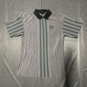 Vintage 90s Antigua Shirt Mens Large Striped Polo Gray Embroidery Golf Button